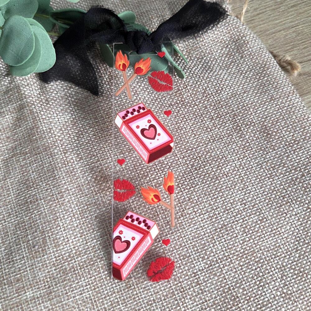 Vintage Matchbook Flame Slow Burn Bookmark Kiss Page Marker, Gyaru Agejo Ribbon
